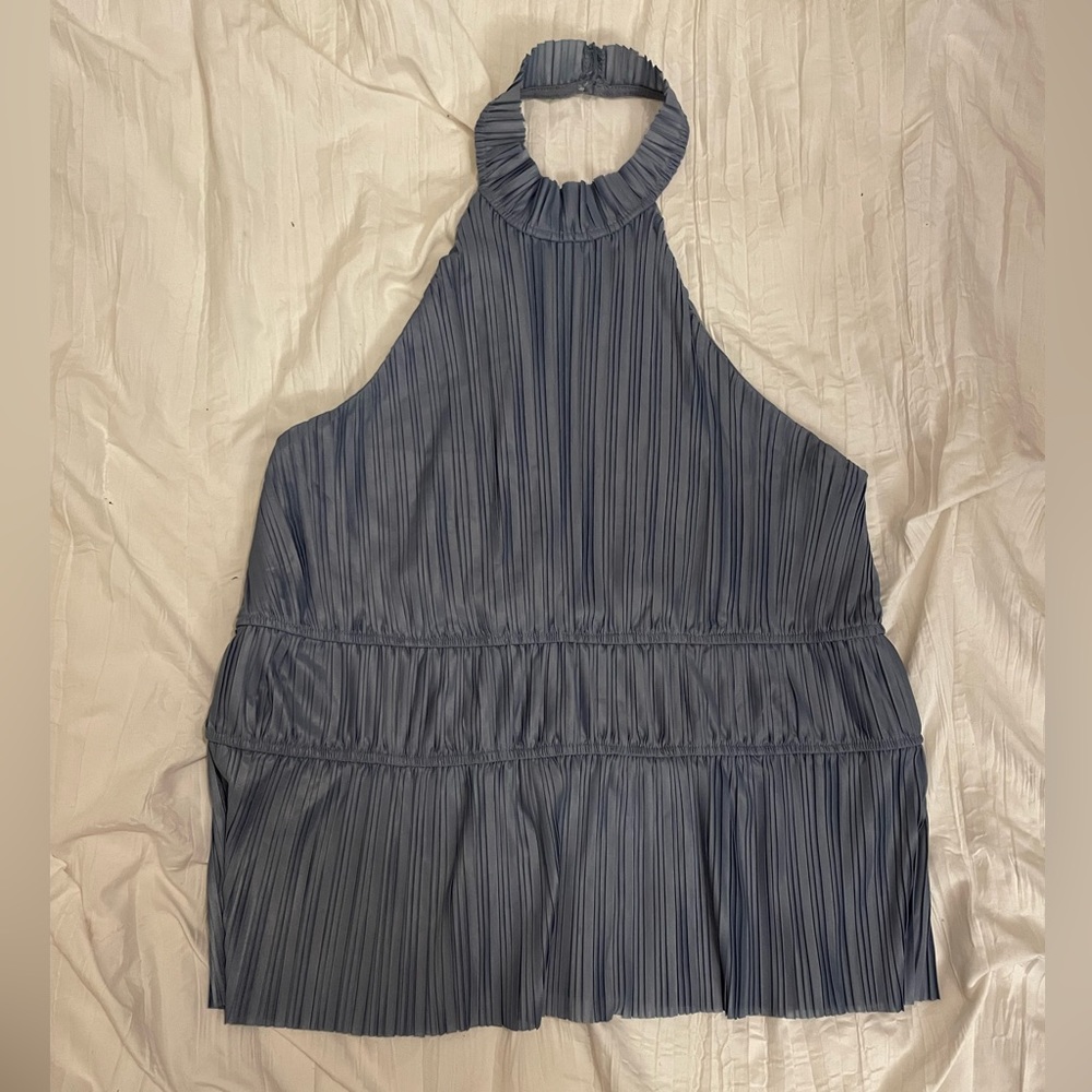 Anthropologie baby blue tiered halter tank top size XL